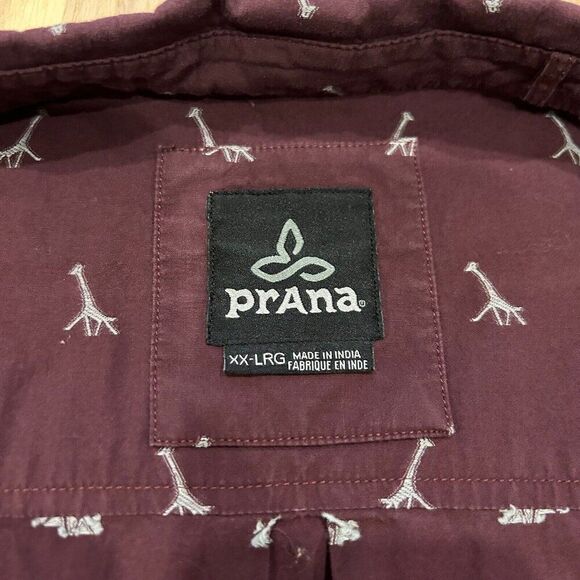 PRANA Men's XXL Short Sleeve Maroon Giraffe Embroidered 100% Organic Cotton - Picture 3 of 8
